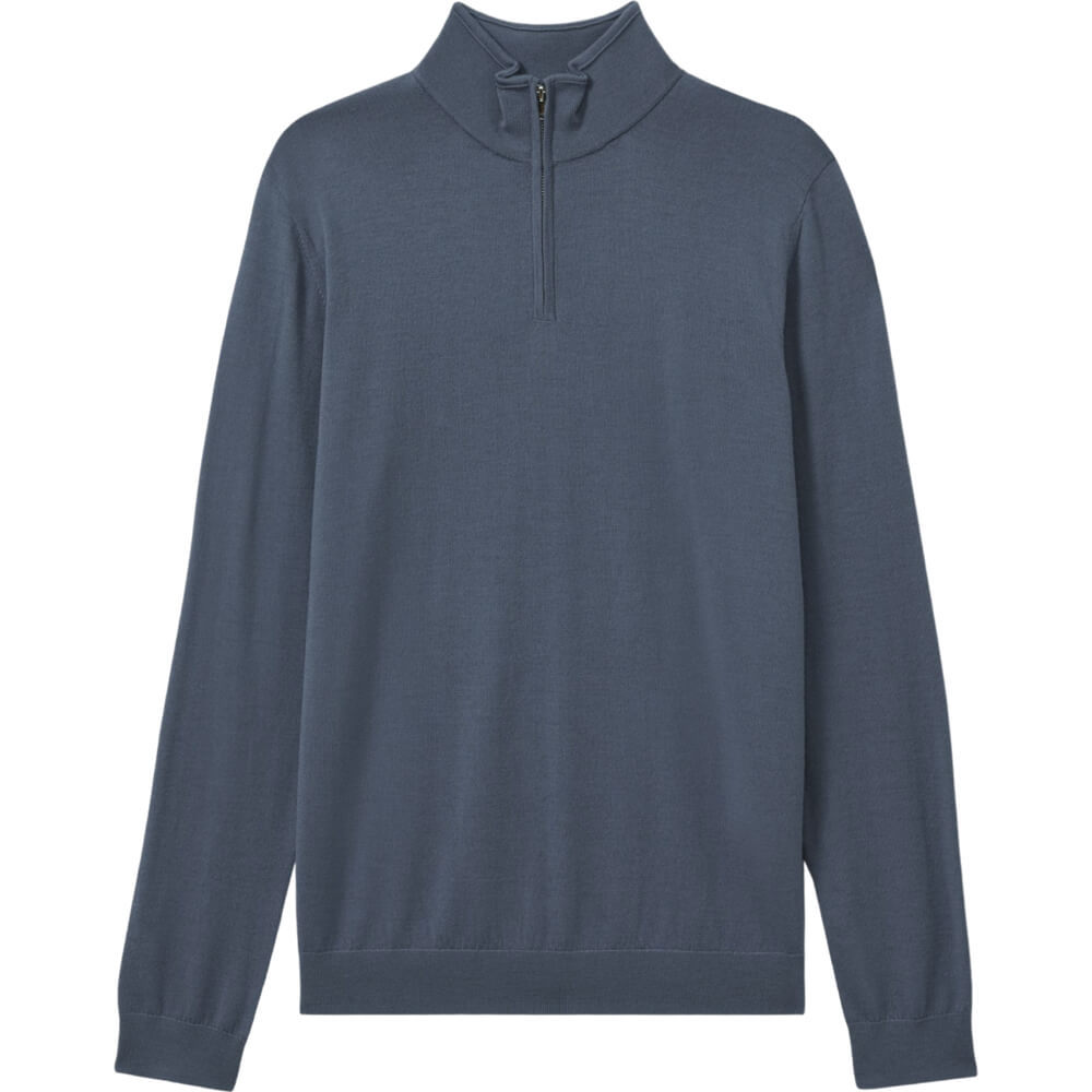 REISS BLACKHALL Merino Wool Half Zip Funnel Neck Jumper